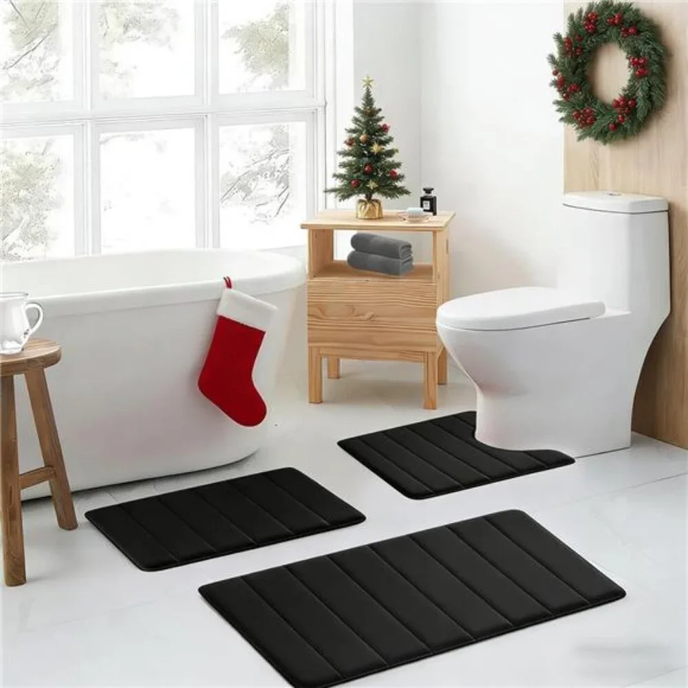 Bathroom Rugs Set Memory Foam Non Slip Bath Mats Absorbent Soft 3 Piece Shaggy